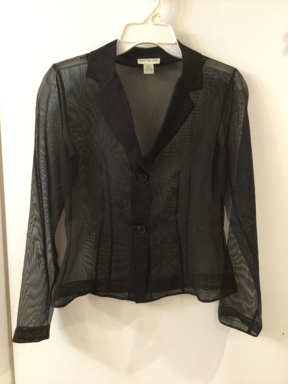 Ann Taylor  Black 100% Silk  Sheer  Blazer Blouse XS Fitted  Vintage